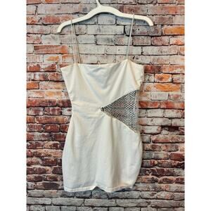 Superdown white spaghetti strap bling side mini dress women's size small
